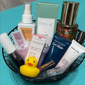 Assorted Skincare & spray mist Basket with Yellow Rubber Duck